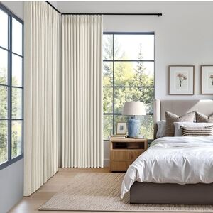 MIULEE Natural Pinch Pleated 100% Blackout Linen Curtains for Bedroom, Room Dark